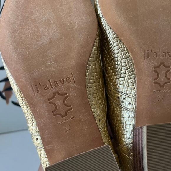 i’alave Metallic Gold Chevron Textured Lace‎ Up Leather Oxford Shoes Size 37 - Picture 7 of 7